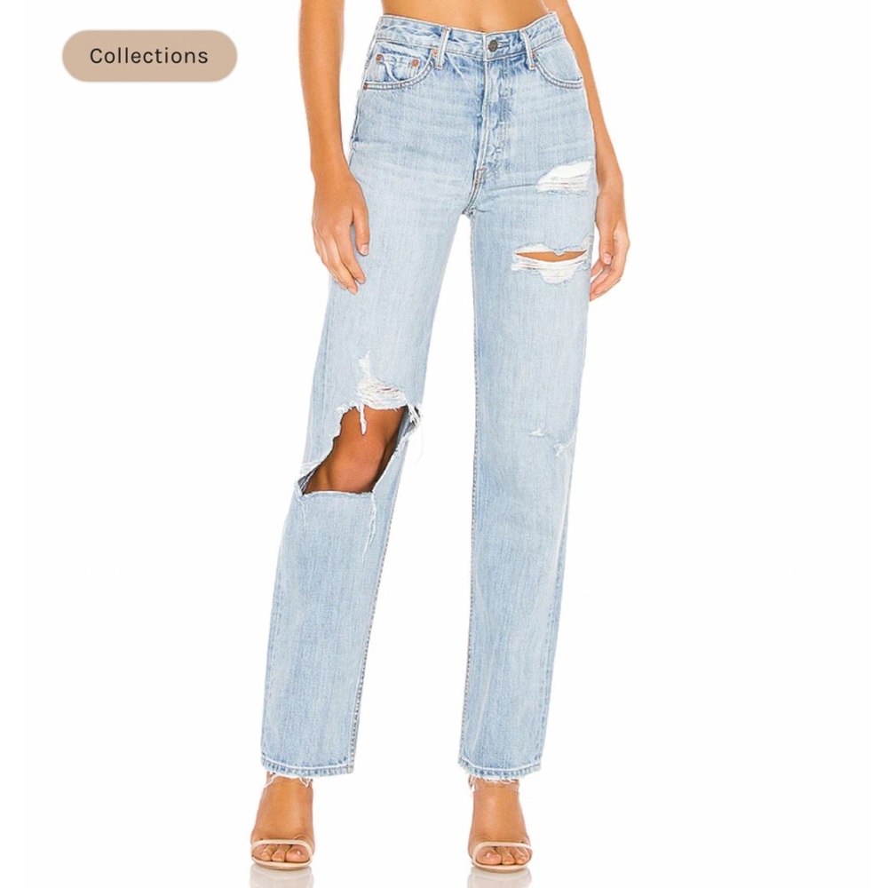 GRLFRND DENIM straight leg ripped distressed denim jeans